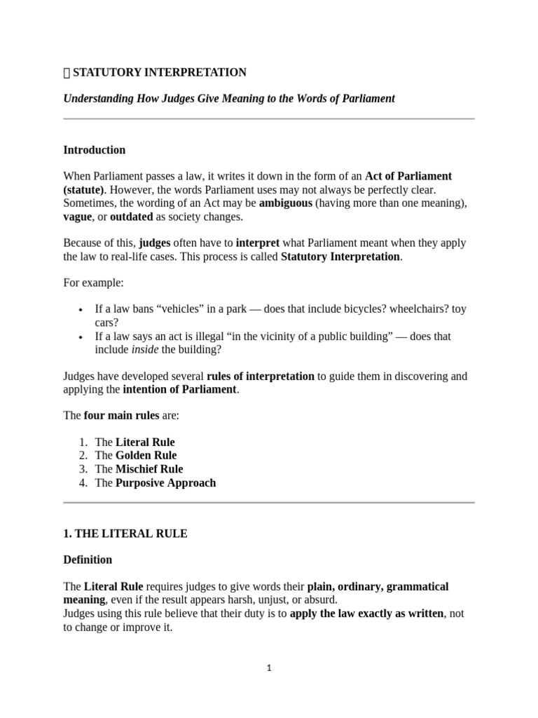 Statutory Interpretation Explained | PDF | Plain Meaning Rule ...