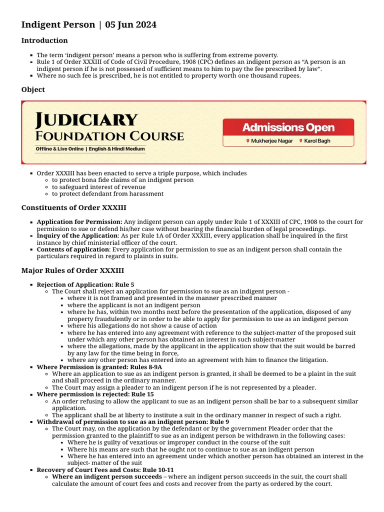 Understanding Indigent Persons in Law | PDF | Lawsuit | Public Law