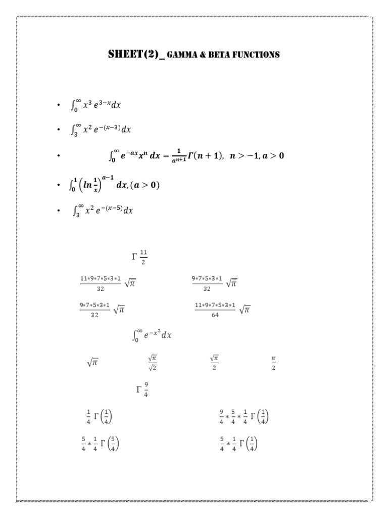 Sheet (2) Gamma & Beta Functions | PDF | Mathematics | Number Theory