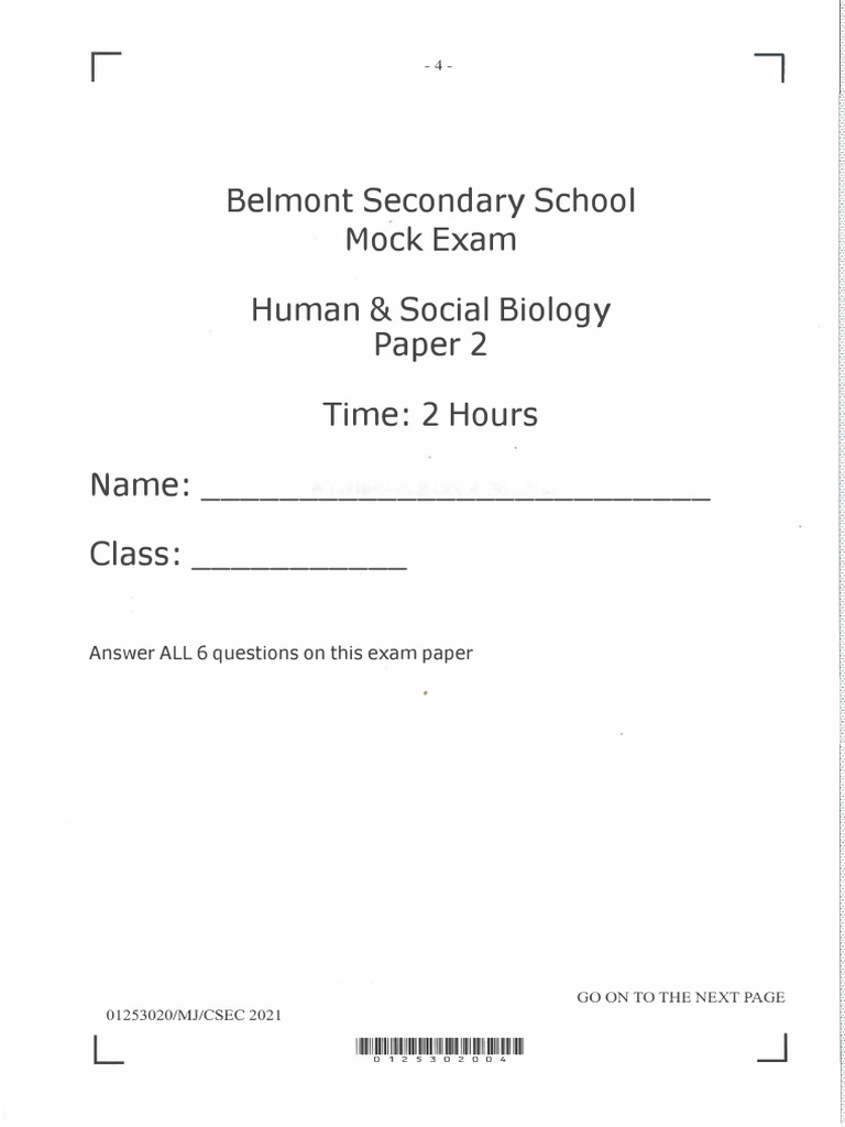Belmont Secondary HSB Mock Exam | PDF