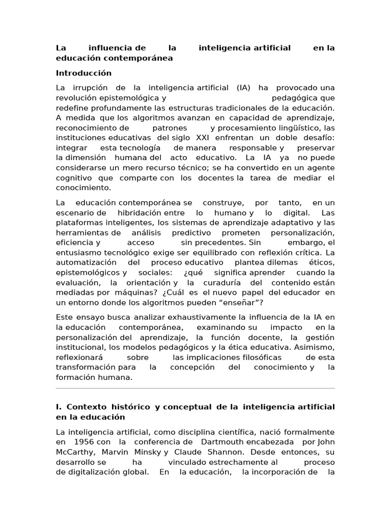 Impacto de la IA en la educación moderna | PDF | Inteligencia ...