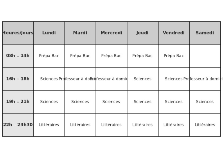 Emploi Du Temps Terminale | PDF