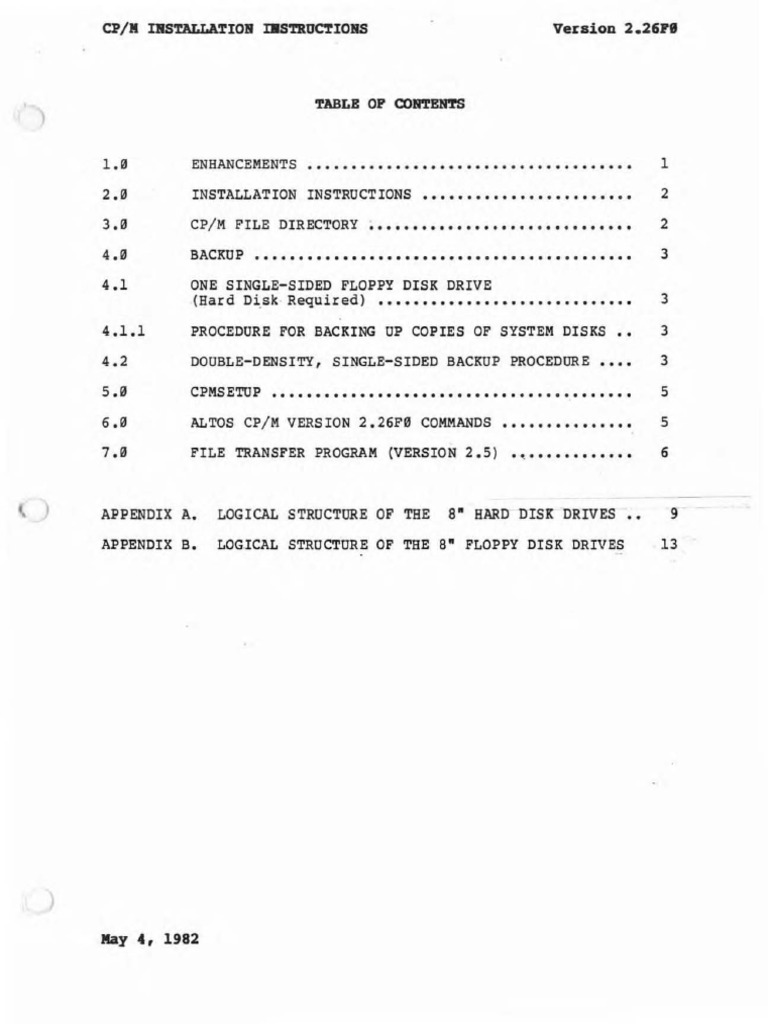 Altos 8000 CPM Installation 2.26F0 May1982 | PDF | Floppy Disk | Booting
