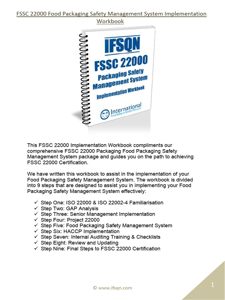 FSSC 22000 Food Packaging Safety Workbook | PDF | Food Safety | Safety