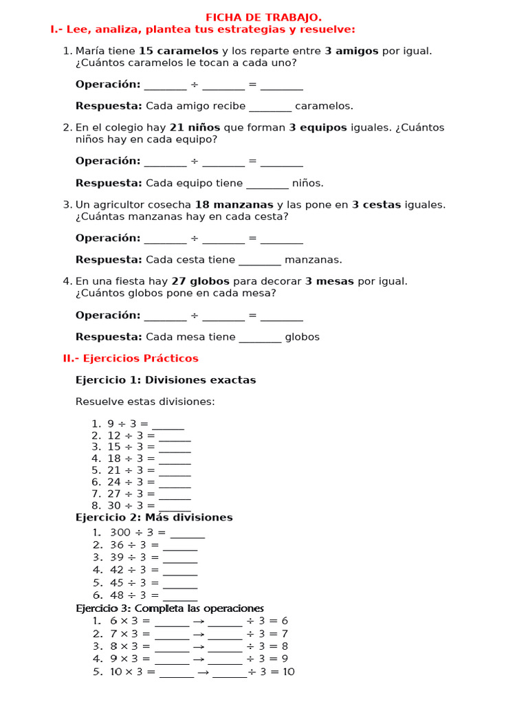 Ejercicios de Divisiones para Niños | PDF