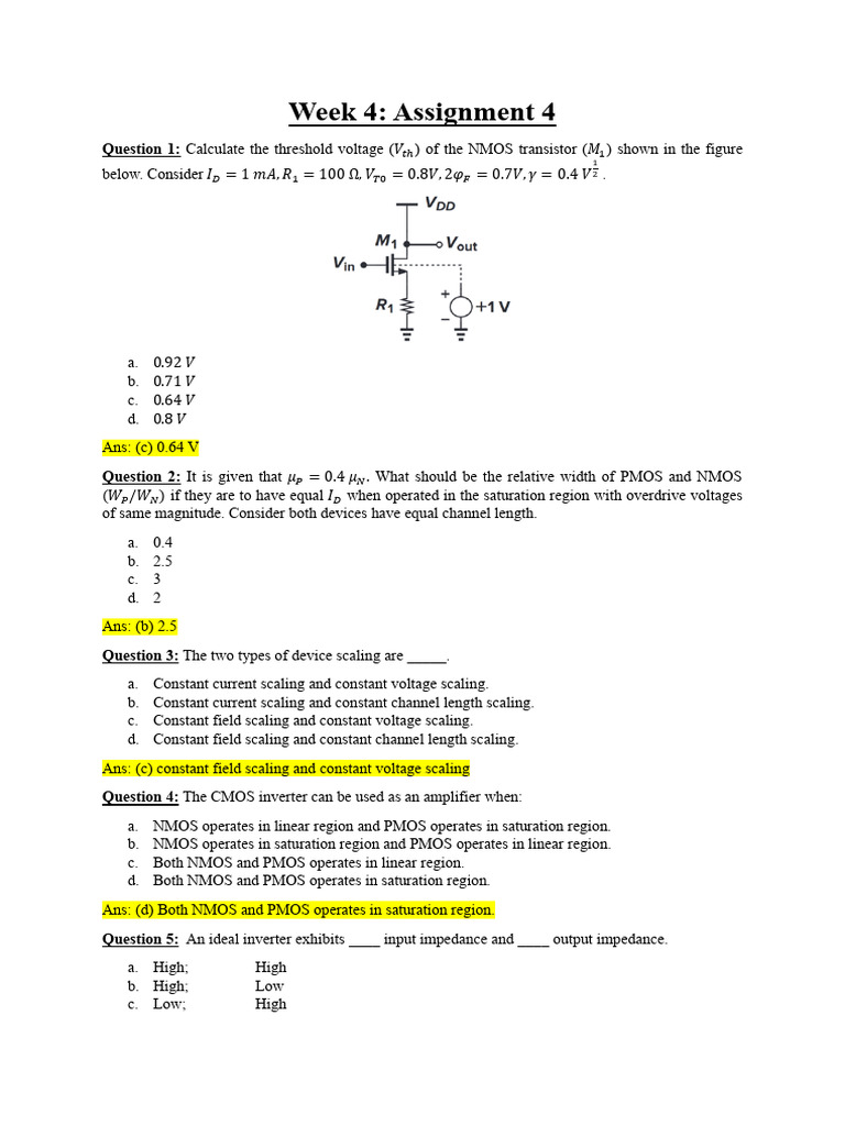 Assignment 4 Microelectronics Devices To Circuits | PDF | Mosfet | Cmos