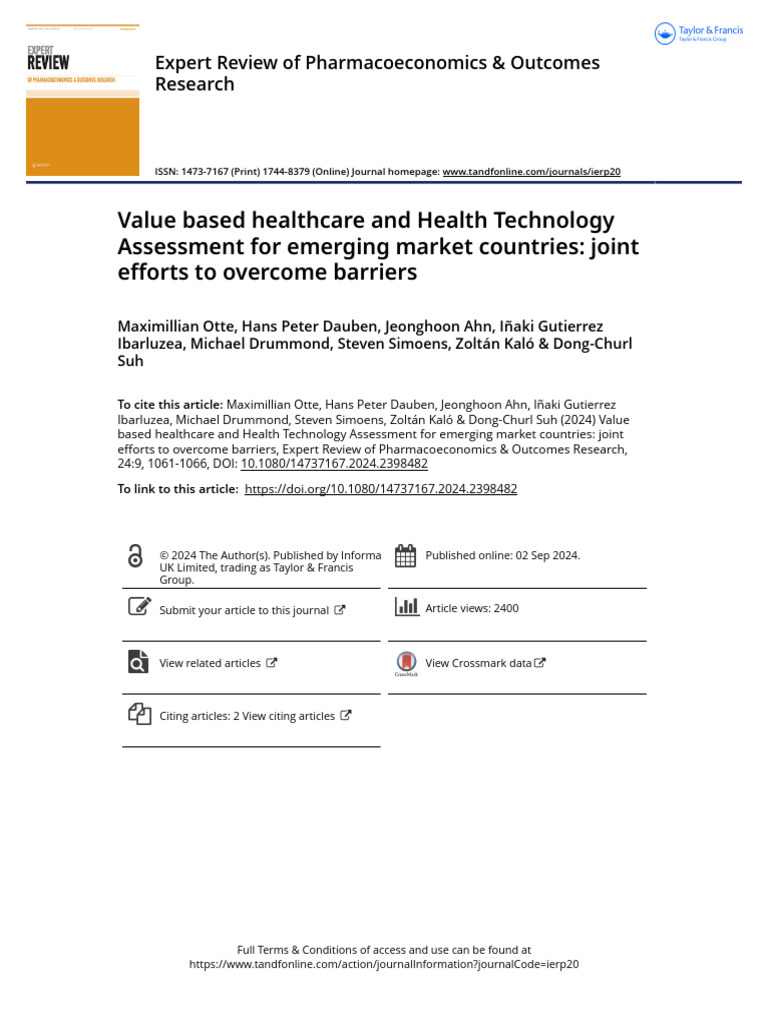 Value Based Healthcare and Health Technology Assessment For Emerging ...