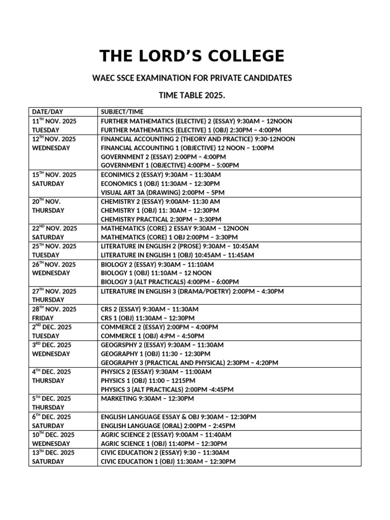 Gce Timetable | PDF