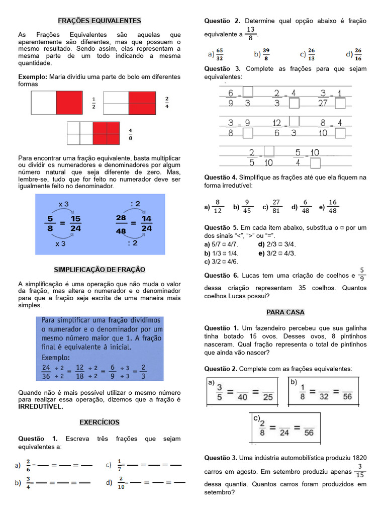 Frações Equivalentes e Simplificação | PDF | Teoria dos Números ...