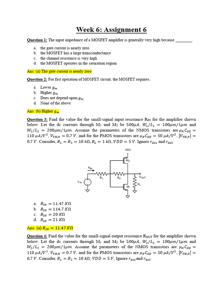 MOSFET Amplifier Analysis Assignment | PDF | Mosfet | Amplifier