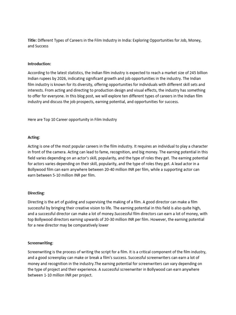 Blog 2 Different Type of Career in Film Industry | PDF | Cinematography