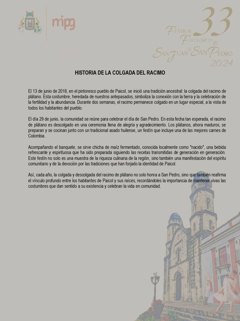 Tradición de la Colgada del Racimo en Paicol | PDF