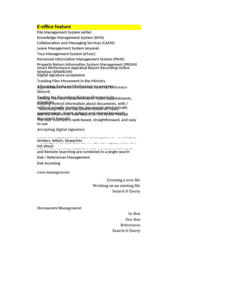 E-Office Document Management Overview | PDF | Metadata | Computer File