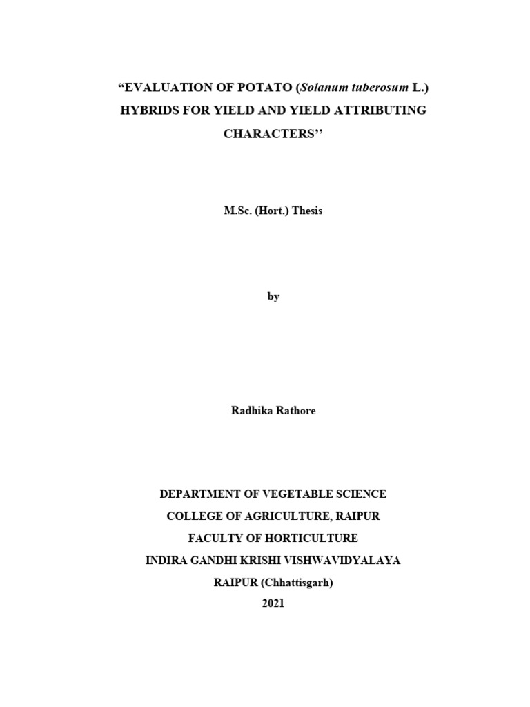 Thesis (Radhika Rathore) | PDF | Potato | Heritability