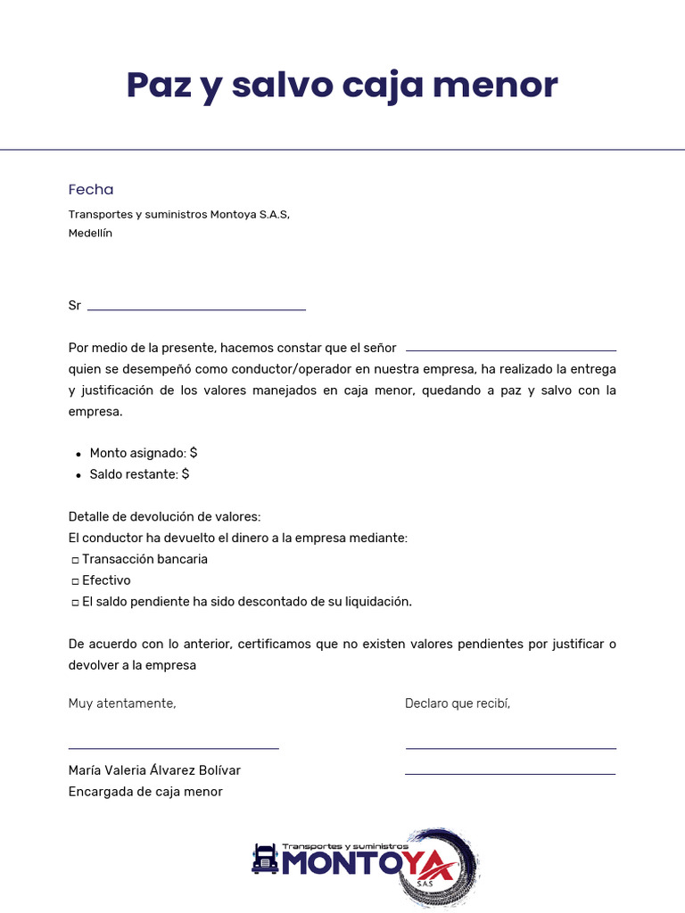 Certificación de Paz y Salvo Caja Menor | PDF
