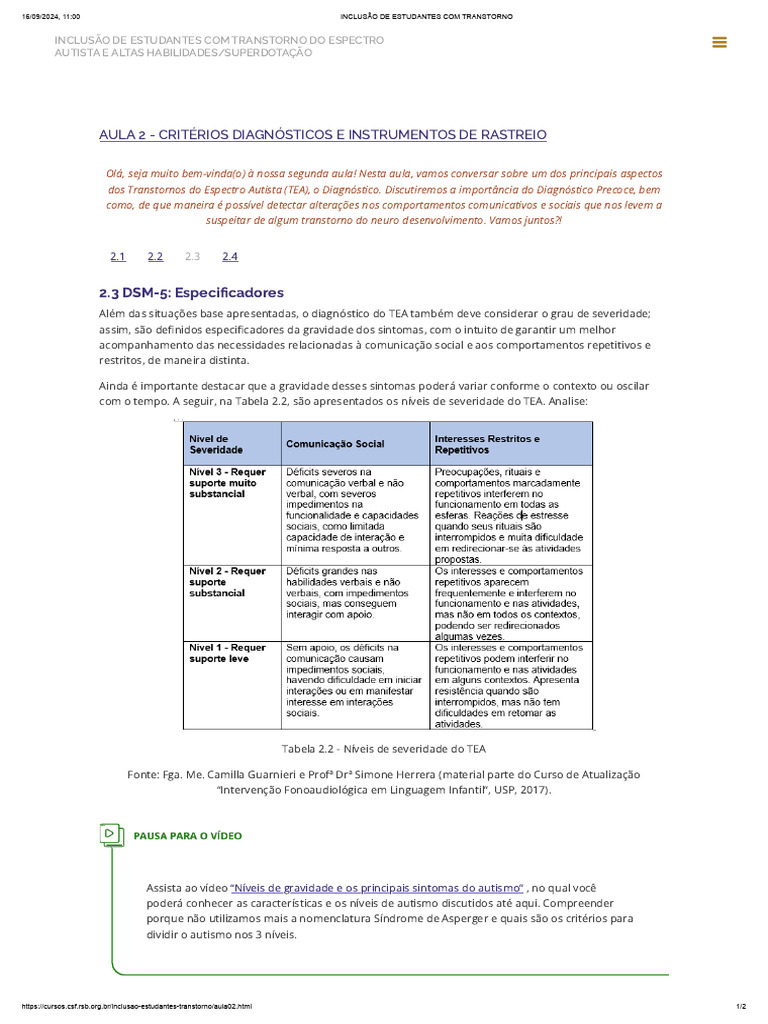 Diagnóstico do Transtorno do Espectro Autista | PDF | Autismo | Psicologia