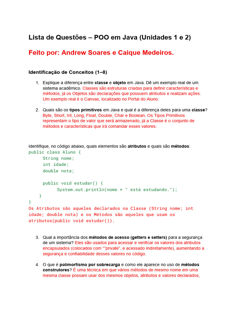 Tipos Primitivos e Métodos em Java | PDF | Classe (programação de ...