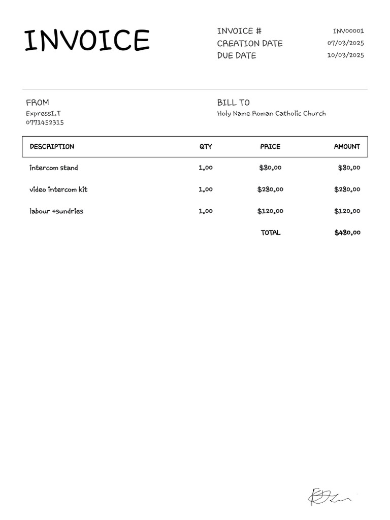 Invoice for Intercom Installation Services | PDF