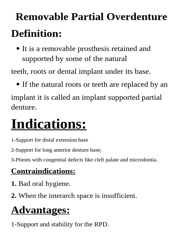 Removable Partial Overdenture | PDF | Dental Implant | Dentistry Branches