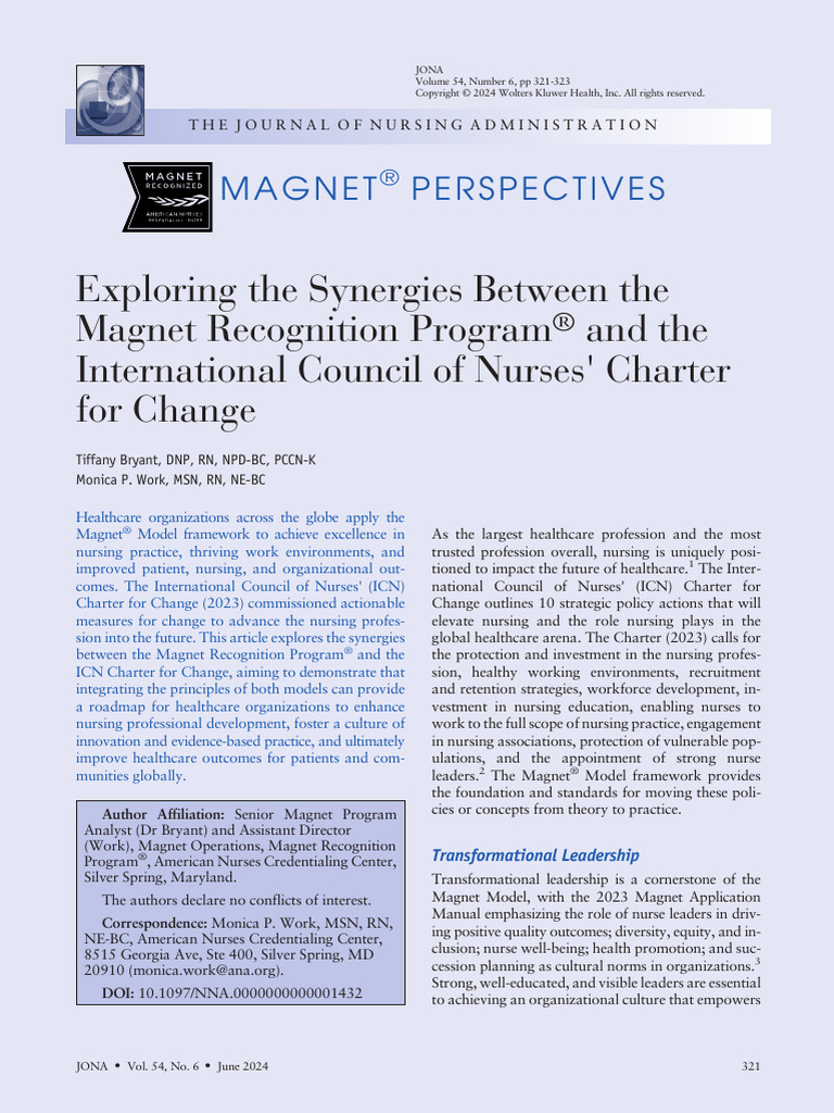 Magnet Model and ICN Charter Synergies | PDF | Nursing | Health Care