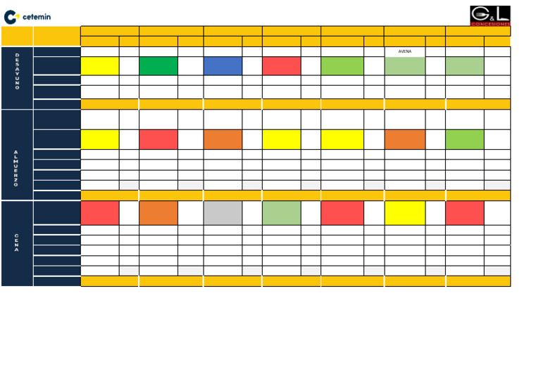 Programacion de Menu Semanal 20 Al 26 Octubre 2025 G&L - Cetemin | PDF ...
