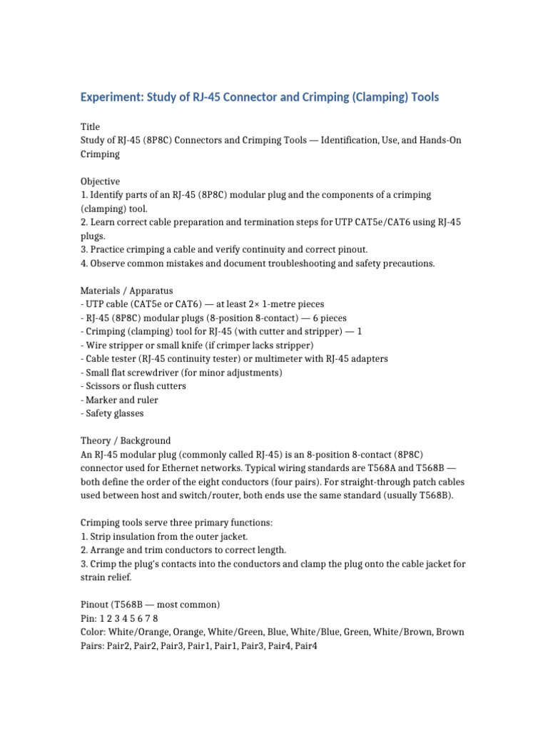 RJ-45 Connector Crimping Guide | PDF | Electrical Connector ...