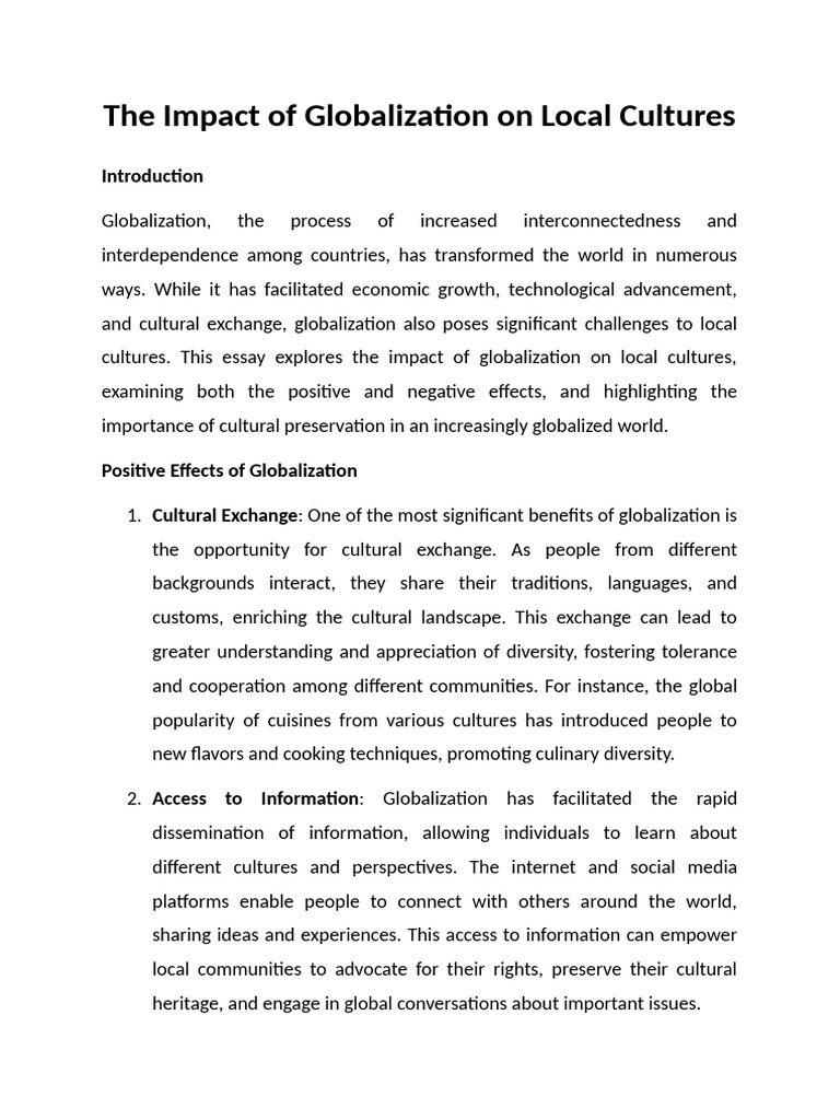 Globalization's Effects on Local Cultures | PDF | Globalization ...
