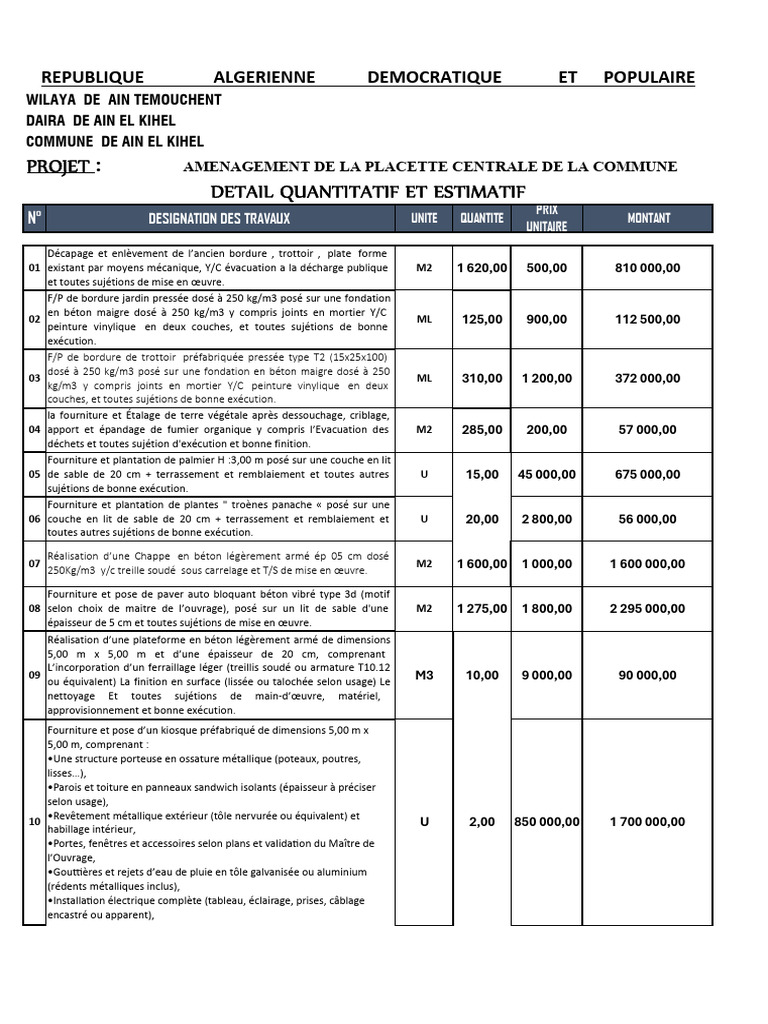 Aménagement de la placette centrale | PDF | Génie du bâtiment ...