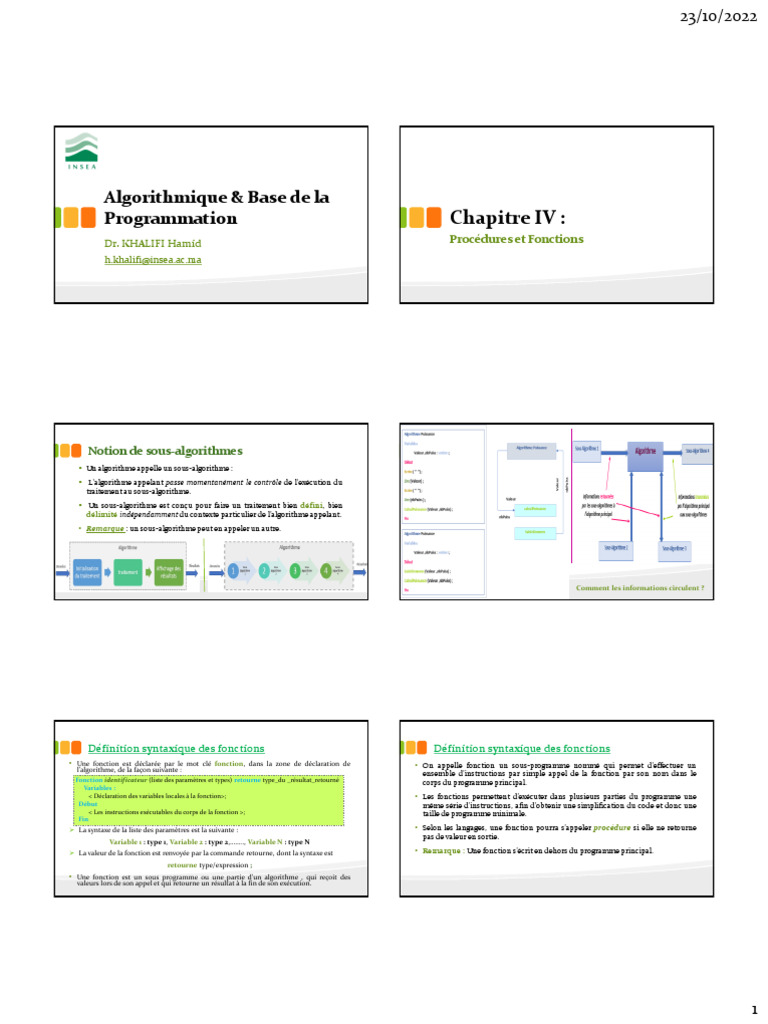 Procédures et Fonctions en Algorithmique | PDF | Variable (informatique ...