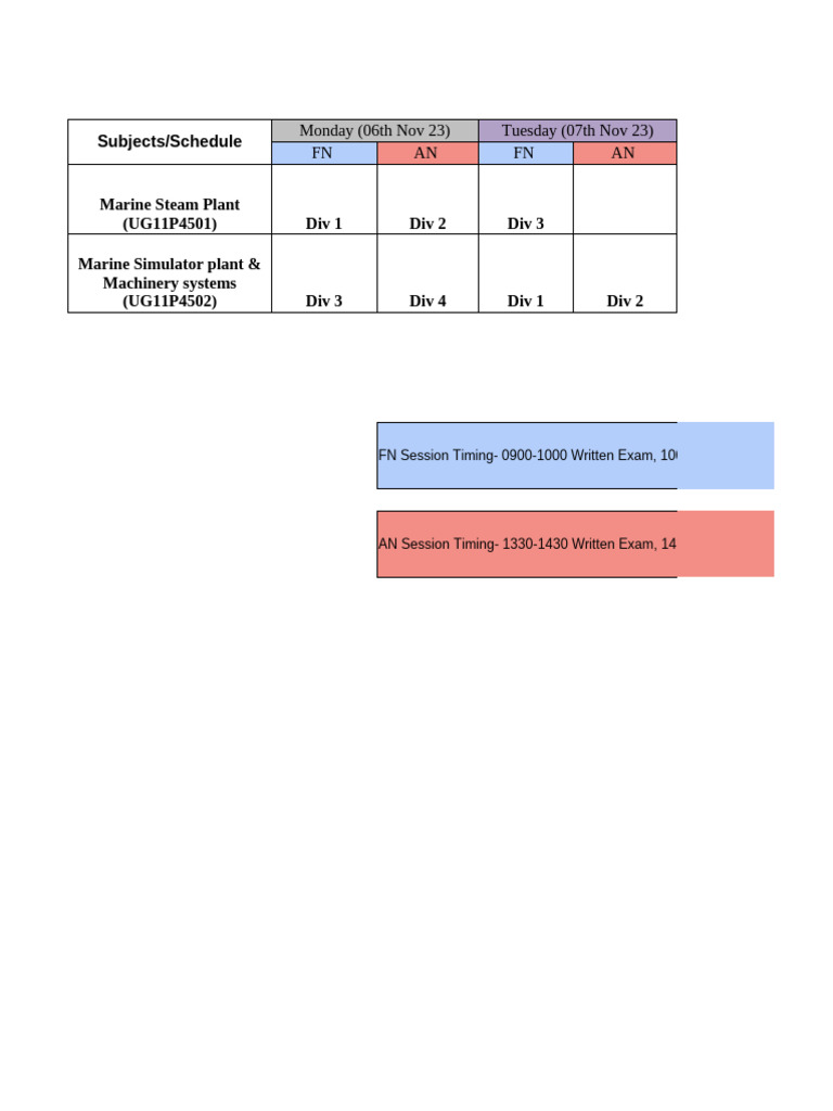 Exam Schedule for Marine Courses Nov 2023 | PDF