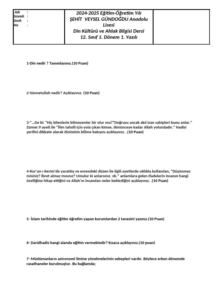 Sınıf Din 2 | PDF