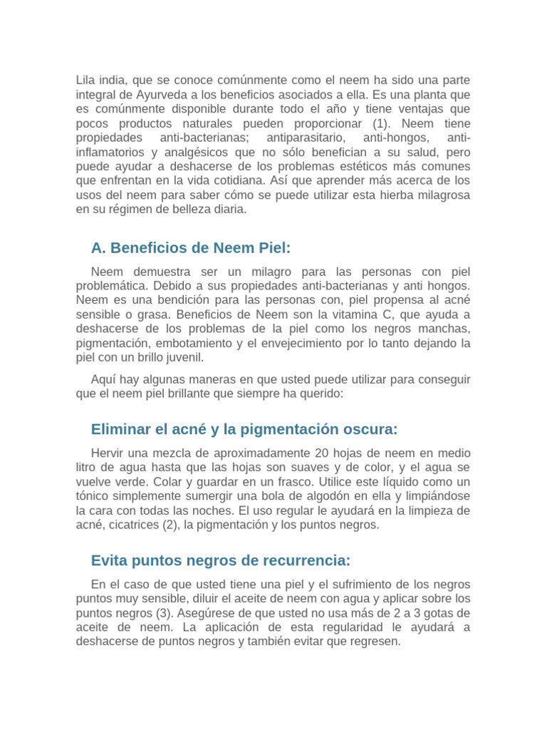 Benficios Del Neem | PDF | Diabetes | Pelo