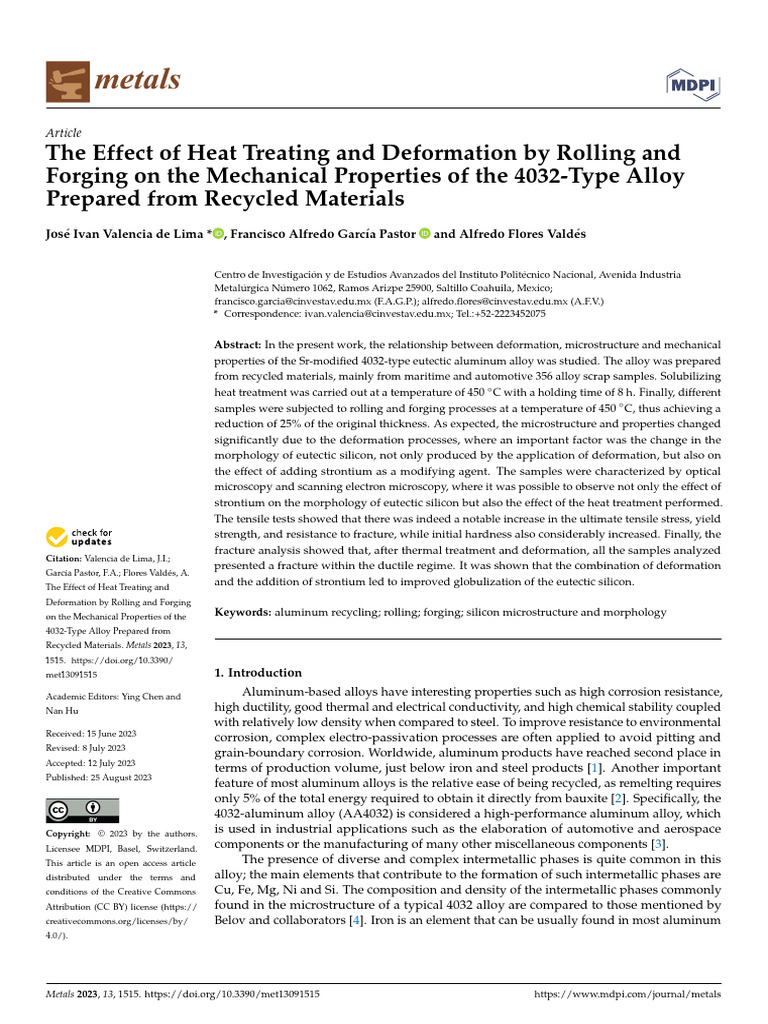The Effect of Heat Treating and Deformation by Rolling and | PDF ...