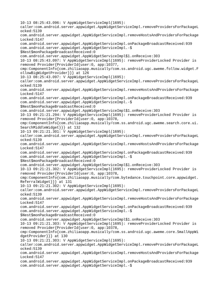 AppWidgetService Provider Removal Logs | PDF | Mobile Software | System ...