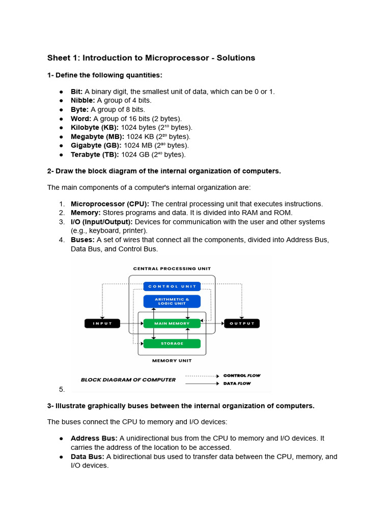 Sheet 1 - Introduction To Microprocessor - Solutions | PDF | Computer ...