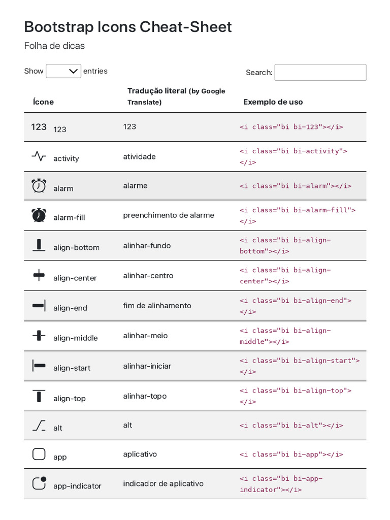 Bootstrap Icons Cheat Sheet Guide | PDF | Calendar | System Software