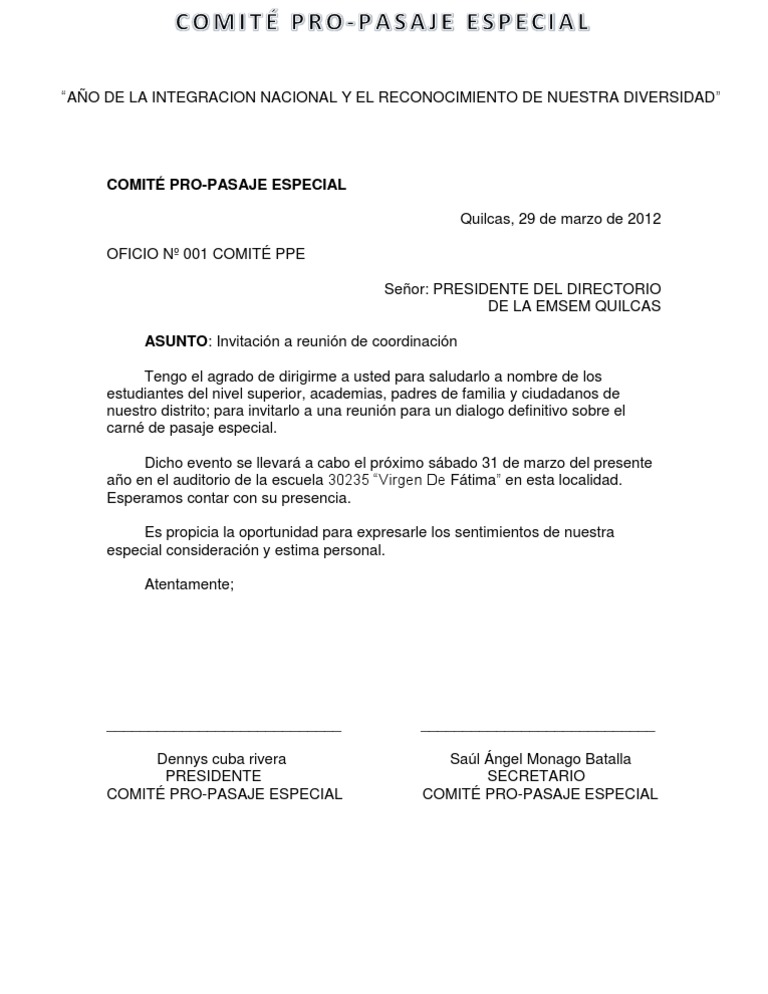 oficio de invitacion