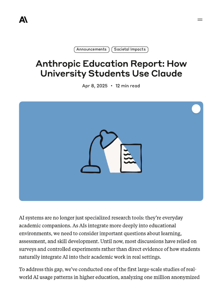 Thematic Reading #3 Anthropic Education Report | PDF