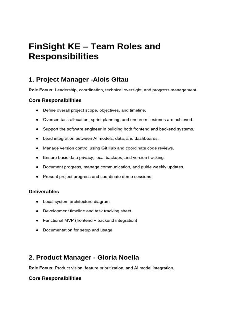 FinSight KE - Team Roles and Responsibilities | PDF | Information ...