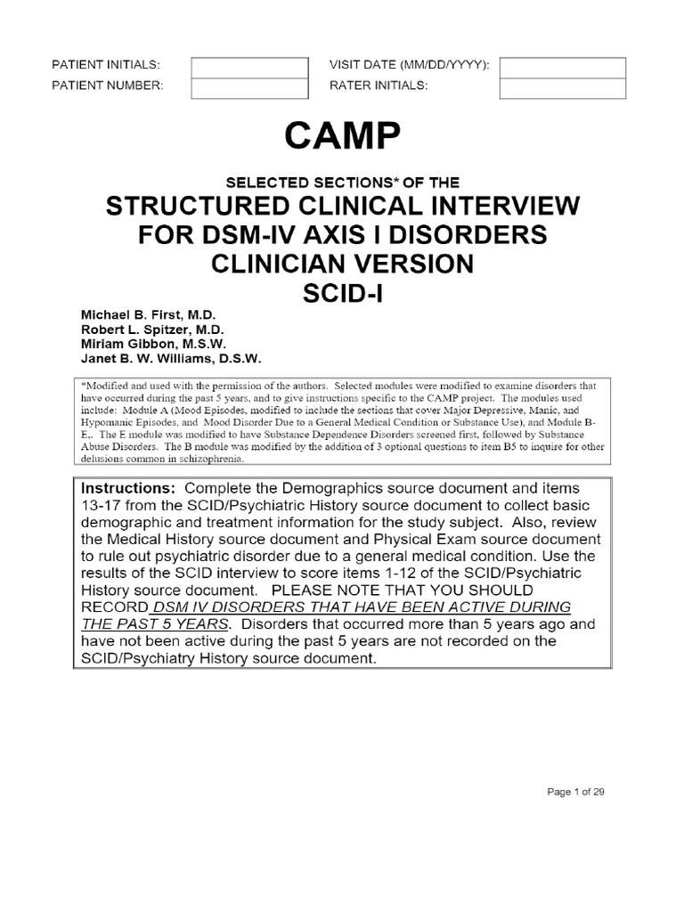 OSF - SCID-I Structured Clinical Interview For DSM IV Axis I Disorders ...