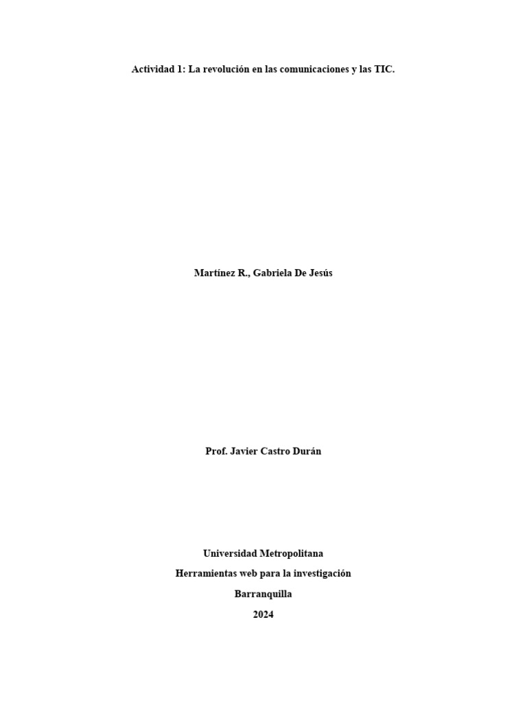 Actividad 1 - La Revolución en Las Comunicaciones y Las TIC. | PDF ...