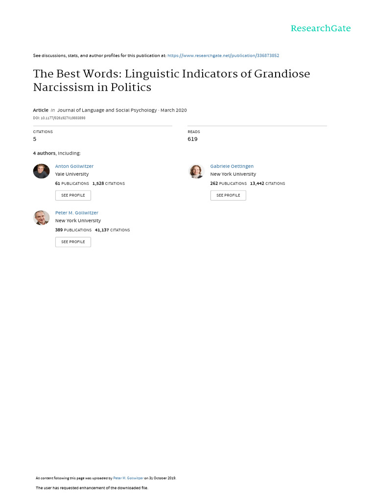 Linguistic Signs of Political Narcissism | PDF | Effect Size | Narcissism