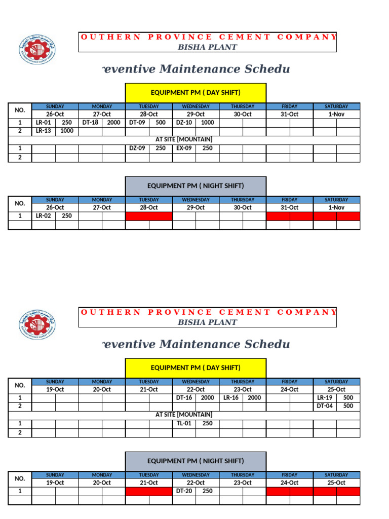 Heavy Equipment PM Schedule-2025. | PDF
