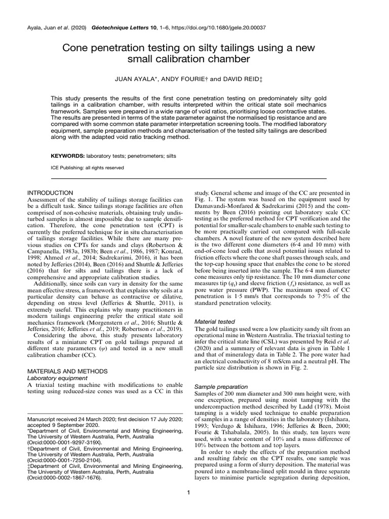 Cone Penetration Testing of Silty Tailings | PDF | Silt | Standard Score