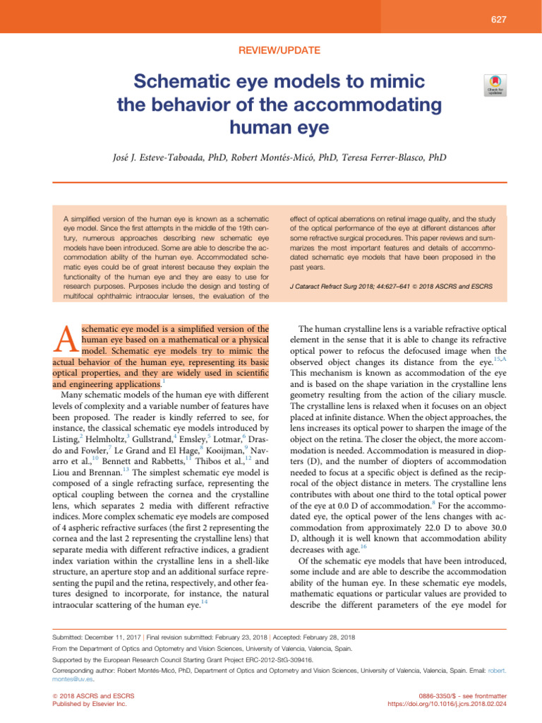 Schematic Eye Models for Accommodation | PDF | Eye | Optics