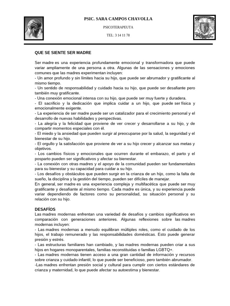 Emociones y Desafíos de Ser Madre | PDF | Las emociones | Bienestar