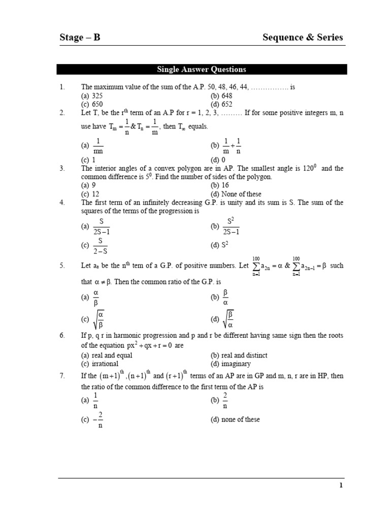 Sequence and Series: A.P. and G.P. Problems | PDF | Numbers | Sequence