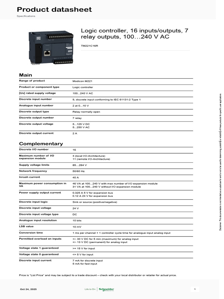 Modicon M221 Logic Controller Specs | PDF | Computer Engineering ...