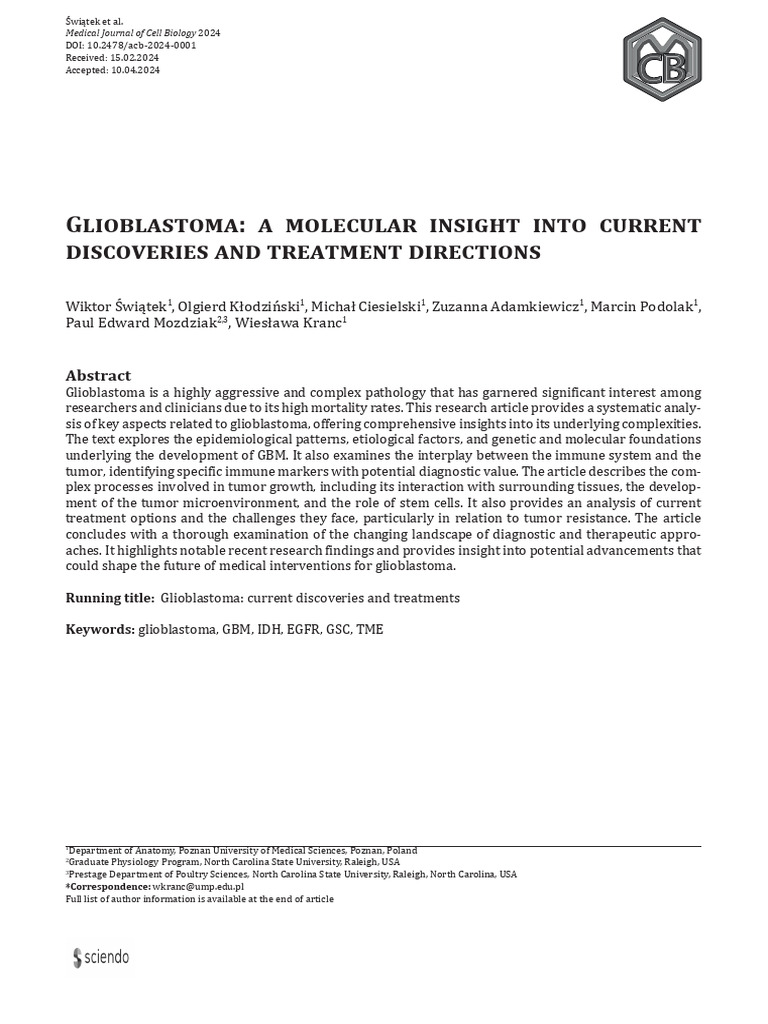 Glioblastoma A Molecular Insight Into Current Discoveries and Treatment ...