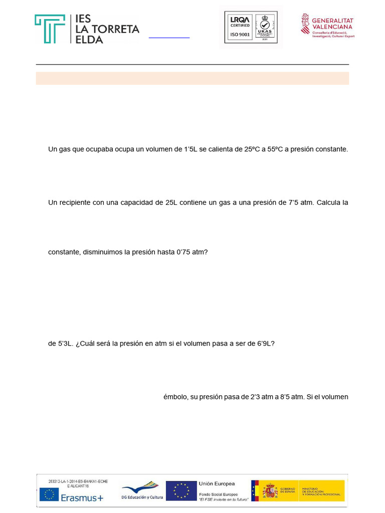 Problemas de Gases Ideales y Leyes de Presión | PDF | Gases | Mole (Unidad)